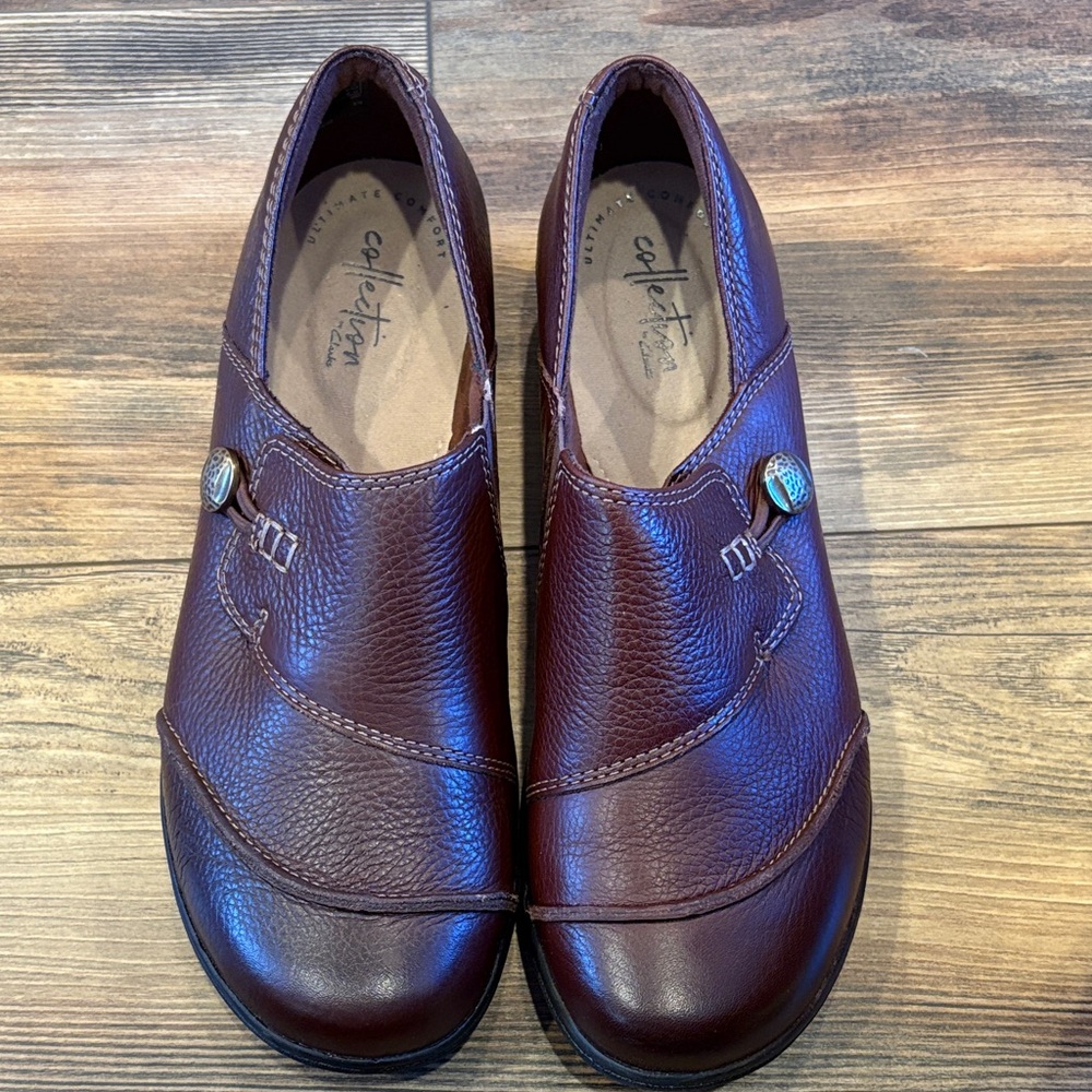 Clarks Cheyn Misha Brown Leather Slip On Shoes Loafers Womens size 8